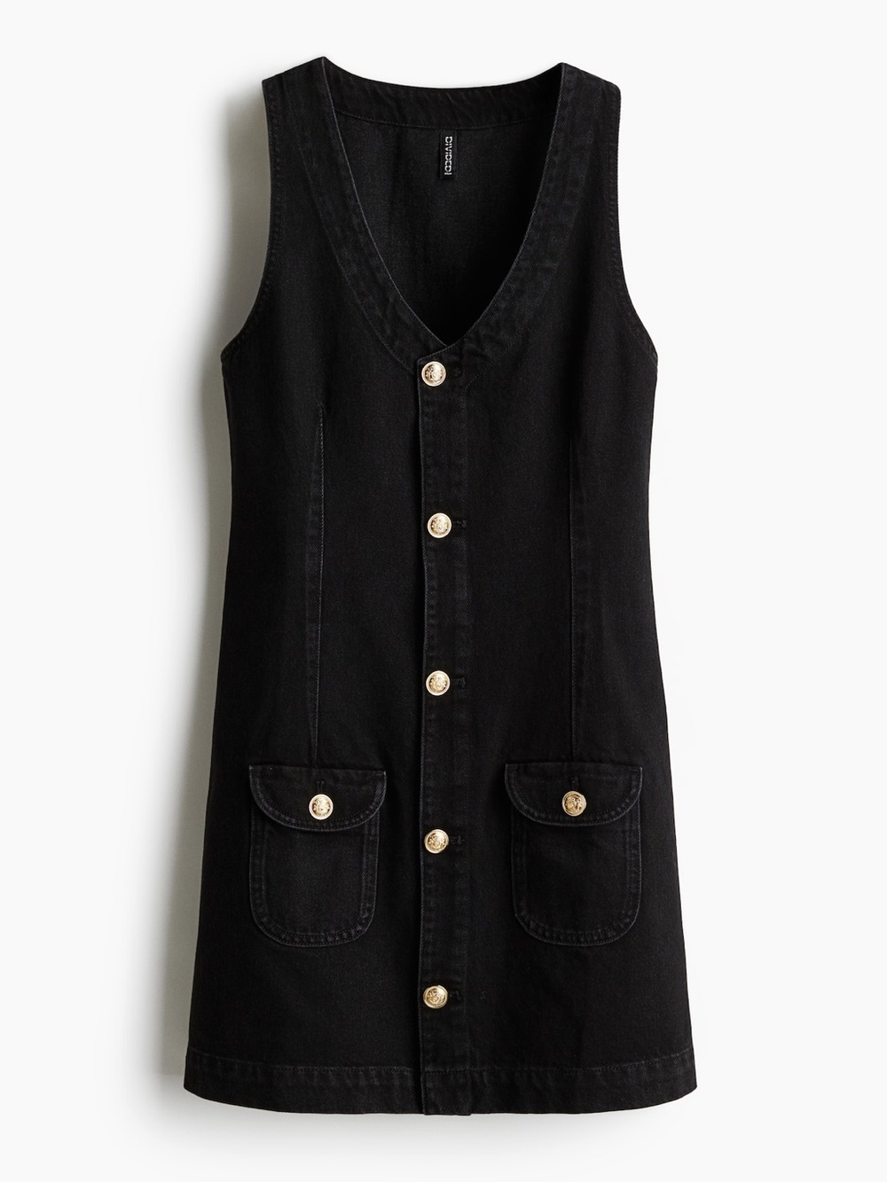 H&M Divided Sleeveless Black Denim Button-Up Mini Dress | Size Small